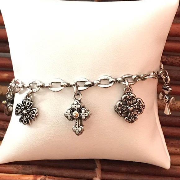 Brighton Silver Tone Cross Charm Bracelet